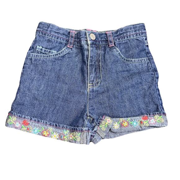 Arizona Girls' Denim Shorts - Size 3T - Embroidered Floral Hem - Picture 1 of 4